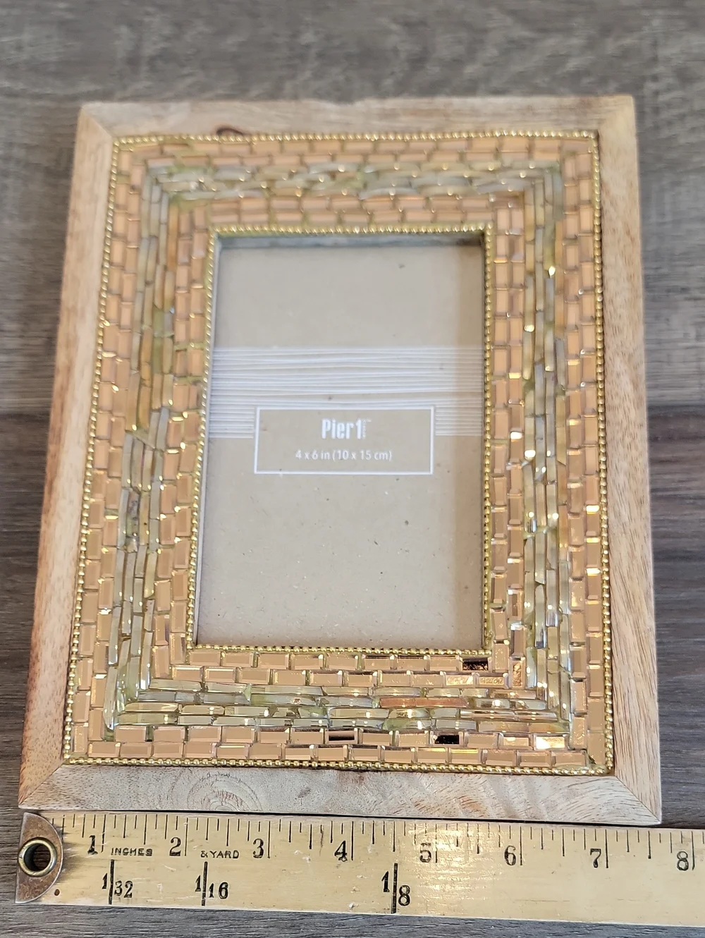 Pier 1 Gold and Natural Wood Mosaic Picture Frame Fits A 4